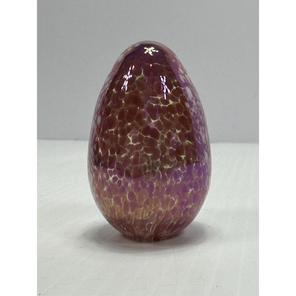 Vintage Pink Iridescent Glass Egg Paperweight Signed MSH 85 Mount Saint Helen